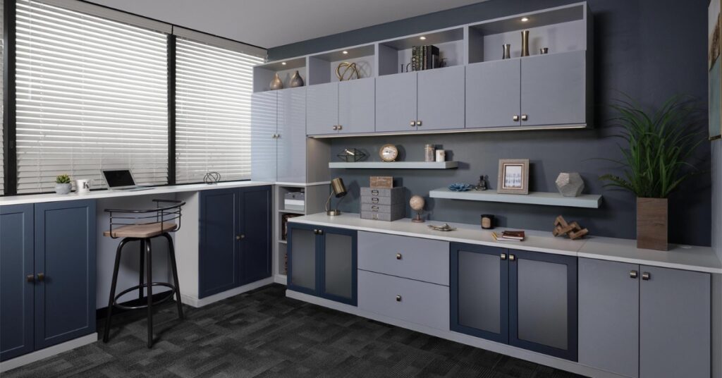 Built-In Home Office Cabinets Stay Organized and Productive